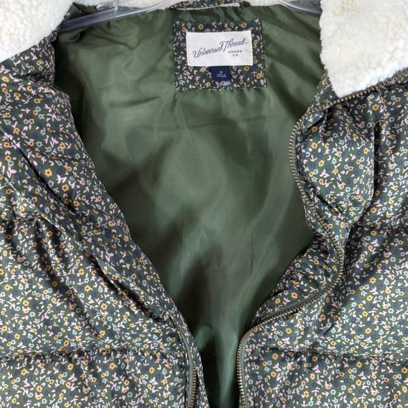 Universal Thread Floral Puffer Vest Sherpa Collar Green Womens M coquette - Picture 4 of 10